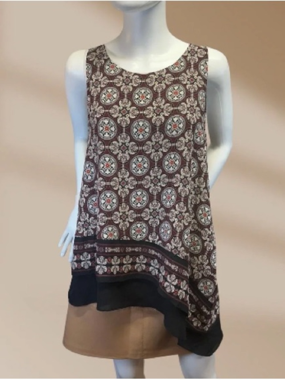 Printed Sleeveless Brown Tank Top